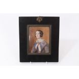 Walter Francis Tiffin (c.1820-1880) miniature portrait on ivory of a lady in a blue dress