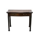 George III mahogany serpentine card table with cross banded top, frieze drawer with brass swan neck