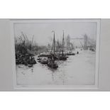 Black and white engraving of the River Thames in London, by W. L. Wyllie