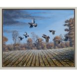 Mark Chester, contemporary, acrylic on paper - Autumn Covey of English Partridge...