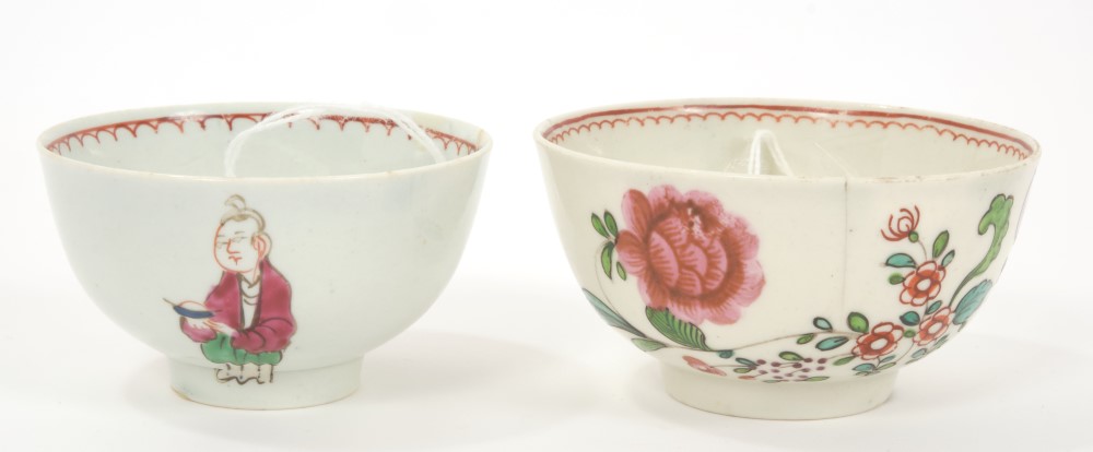 Two 18th century Pennington Liverpool polychrome tea bowls