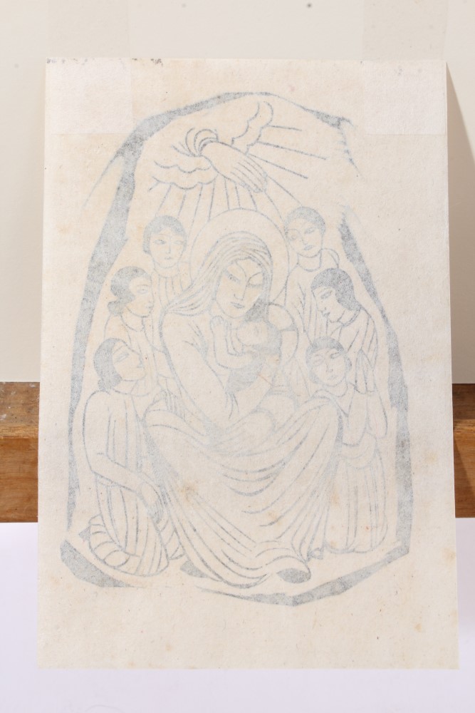 Eric Gill (1882-1940) wood engraving, Madonna and Child with children, indistinctly signed with - Image 2 of 2