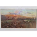 Edward Frederick Ertz (1862-1954) watercolour - shepherd and his flock at dusk, in glazed frame,
