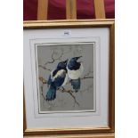 Ralston Gudgeon (1910-1984) watercolour - Baby Magpies, signed, in glazed gilt frame