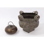 19th century Chinese brass urn and antique Chinese bronze scholars' oil lamp
