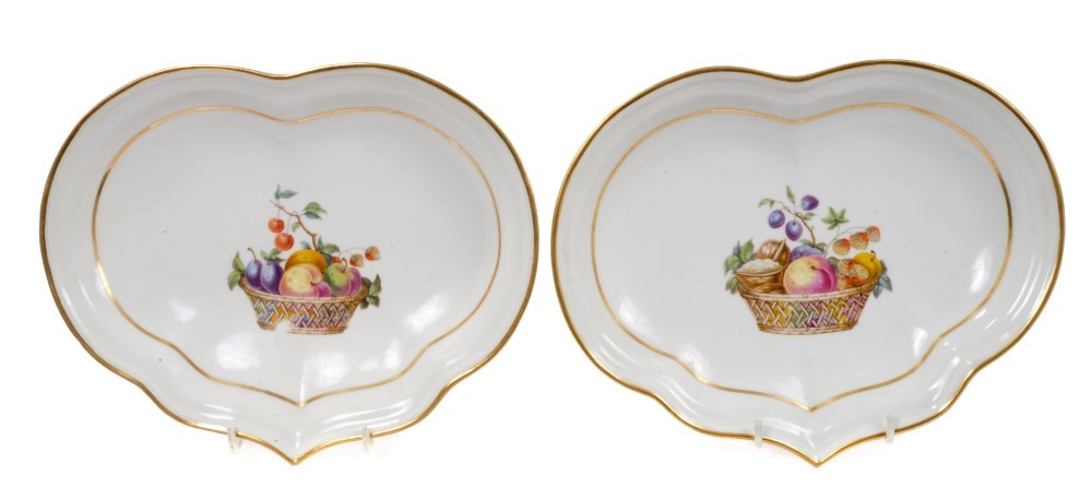 Pair late 18th century Derby heart-shaped dishes
