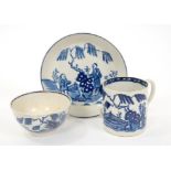 18th century Pennington Liverpool blue and white tea bowl, coffee can and saucer