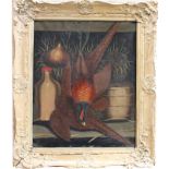 Pair of early 19th century naive school oils on canvas - larder interiors with dead pheasant and