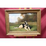 G. Metsu, 20th century oil on panel - A German Shepherd, signed, in gilt frame, 38cm x 58cm