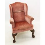 18th century-style wing chair, standing on good bold cabriole front legs