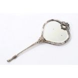 Unusual early 19th century French silver hand mirror of heart-shaped form