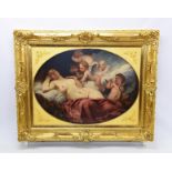 French school - large oil on canvas in ornate gilt frame- Venus, Cupid and putti