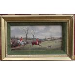 Charles Faulkner late 19th century oil on board - hunting scene, signed, in gilt frame, 15cm x 30cm