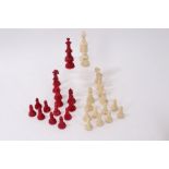 19th century Anglo-Indian carved and stained bone chess set