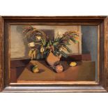 *Robert Medley (1905-1995) oil on canvas - still life of tulips and mimosa, 1929, signed, framed,