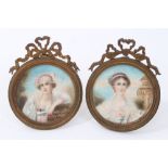 Pair of late 19th / early 20th century French portrait miniatures on ivory