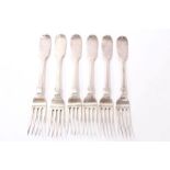 Six Victorian silver fiddle pattern dessert forks