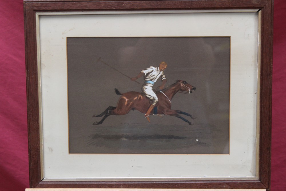 Pair of Victorian English school watercolours and gouache - Polo Players on horseback, in glazed - Image 5 of 6