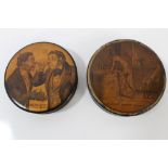 Two 19th century Continental circular papier-mâché snuff boxes