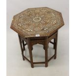 19th Century Anglo Indian octagonal folding table (Hoshiarpur) with ivory inlaid decoration