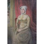 18th century American school oil on canvas - portrait of Sophia Naylor seated by a window in an