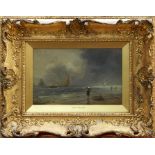 Jock Wilson (1774-1855) oil on board - return of the fishing fleet, in glazed gilt frame, 21cm x