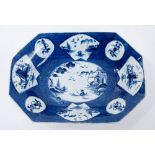 18th century Bow powder-blue ground baking dish of octagonal form