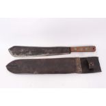 First World War British Military issue machete with wooden grip and steel blade, stamped with broad