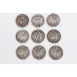 G.B. mixed Victoria J.H. silver Half Crowns (x 9)