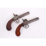 Pair of 19th Century percussion box lock pocket pistols with turn off barrels and Birmingham proofs