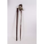 George V 1897 pattern Infantry Officers' sword with nickel plated guard, wire bound grip, leather