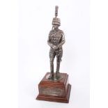 Contemporary silver model of a County of London Yeomanry solider, mounted on wooden base, with