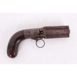 Mid-19th century Belgian percussion pepper box revolver with four turn off barrels, foliage