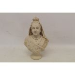Sir Joseph Edgar Boehm R.A.- reconstituted marble bust of Queen Victoria, raised on plinth,