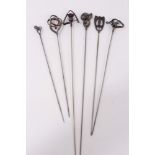 Six Edwardian Charles Horner silver hatpins