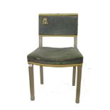 Elizabeth II limed oak Coronation chair, with back and seat upholstered in velvet, numbered '77’