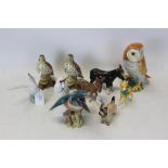 Collection of Beswick animals and birds including Kingfisher, Donkey, Owl, Dog etc plus a Lladro