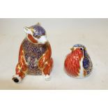 Two Royal Crown Derby bird and bear paperweights