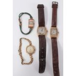 Four 1930s gold (9ct) cased wristwatches
