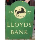 Rectangular enamel advertising sign with domed top 'Lloyds Bank'