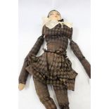 1920s/30s Boudoir Pierrot fabric doll. Moulded and painted face. 98cms long (approximately)