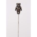 Edwardian silver teddy bear hatpin -Chester marks