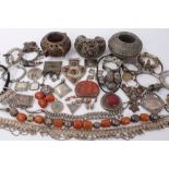 Good collection of African and tribal jewellery to include white metal necklaces, bangles and