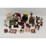 Large quantity of dolls house furniture, accessories, ceramics, metal items, food etc