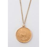 Gold 1/4 Krugerrand coin pendant on chain