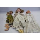 Three Dolls - including Schoenau & Hoffmeister 1909 3 1/2 bisque head with blue sleeping eyes, open