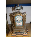 Victorian gilt metal and porcelain mantle clock.