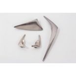 Georg Jensen silver abstract brooch, together with similar style Danish silver brooch and pair