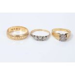 Gold (18ct) wedding ring and two gold (18ct) diamond rings (3)