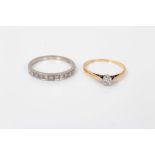 Single stone diamond ring, together with a diamond half eternity ring (2)